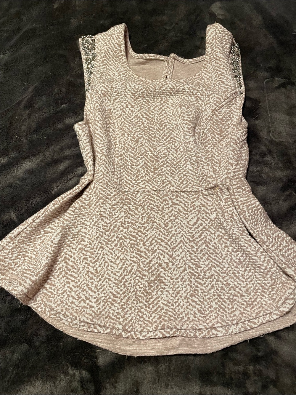 Free People Sleeveless Pink Patterned Peplum Dress with Embellished Shoulders